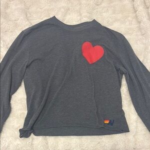 Aviator Nation Gray and Red Long Sleeve Tee with Heart Design